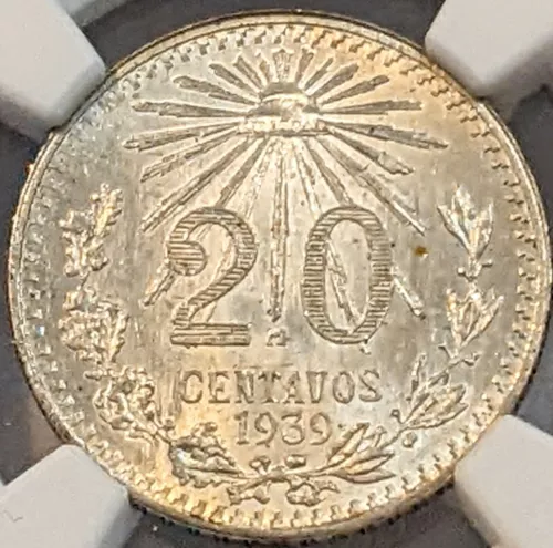 1939-Mo MEXICO SILVER 20 CENTAVO NGC MS 64, ESTADOS UNIDOS MEXICANOS🇲🇽