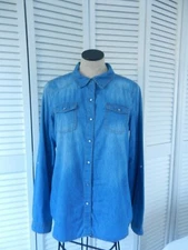 Ci Sono women's blue western long sleeve sedef snap button shirt, Size: L