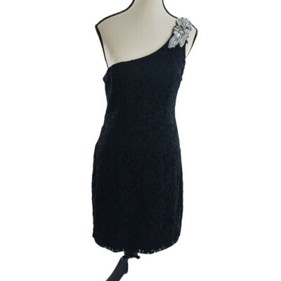 City Triangles One Shoulder Dress Womens Size 13 Black Lace Rhinestone  Beaded | eBay