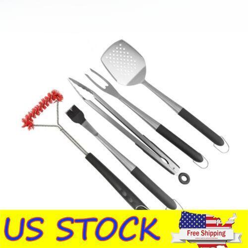 BBQ Grill 5pc Tools Set w/ Spatula, Tong, Basting Brush, BBQ Fork & Grill Brush