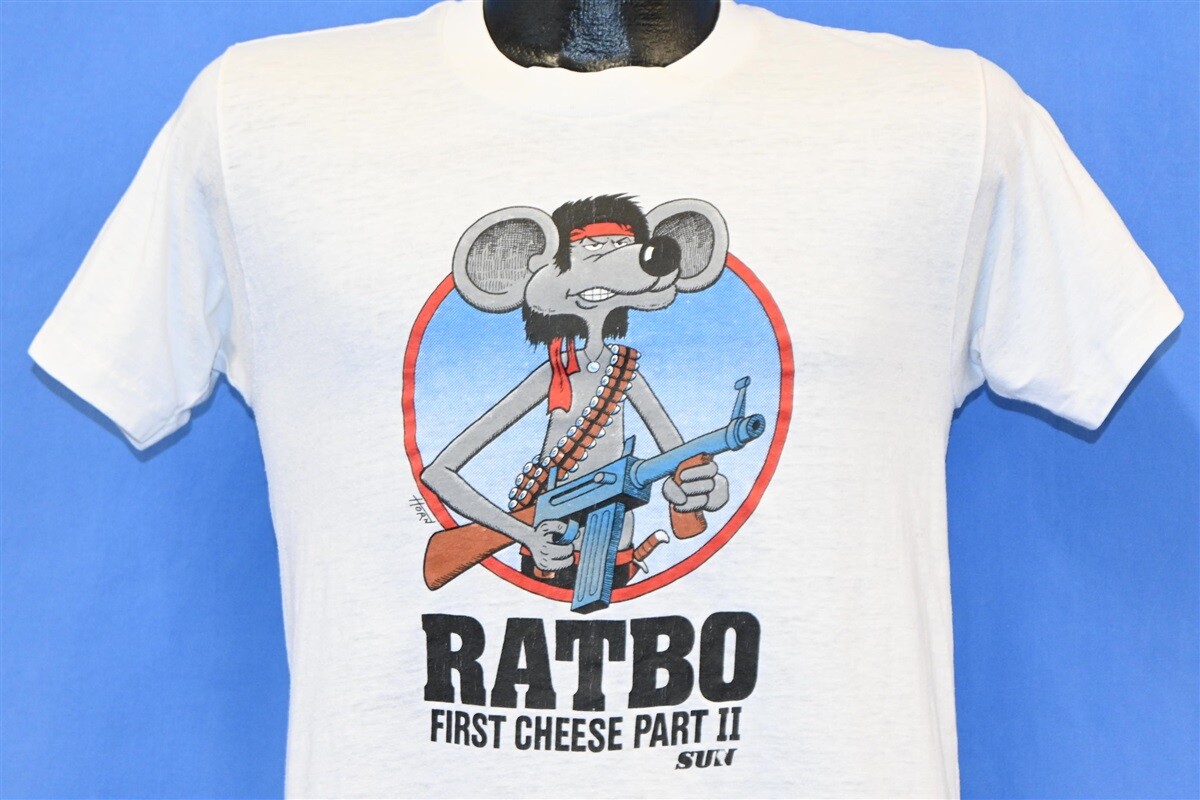 vtg 80s RATBO FIRST CHEESE PART II ACTION MOVIE SPOOF RAT FUNNY t-shirt  SMALL S