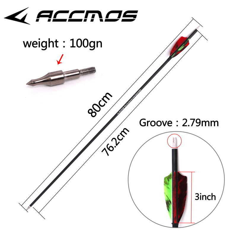 Flèches Spine400 En Carbone Pur 32 '', 6/12 Pièces, Plumes