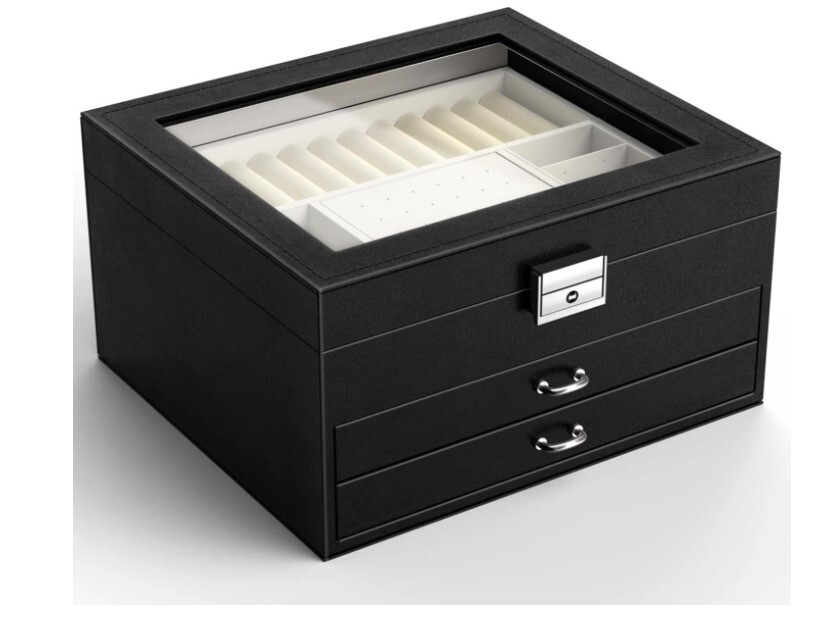 3-Layer Glass Lid Jewelry Box Organizer for Women and Girls-image