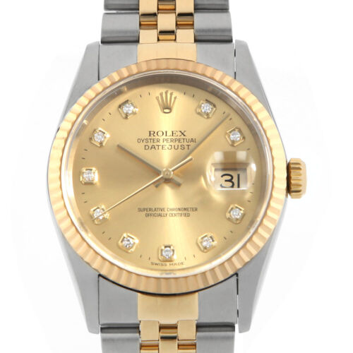 ROLEX Datejust 10P Diamond 16233G Champagne Gold P Number second hand mens - Picture 1 of 8