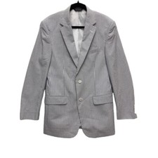 Jos A Bank Blue White Seersucker Striped 2-Button Blazer Jacket 40L