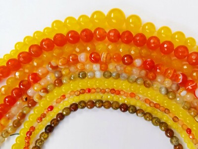 Auflösung - 14,5-15,5 Zoll Orange Gelb Achat Rund, Facettiert 4 6 8 12 mm Edelstein Perlen