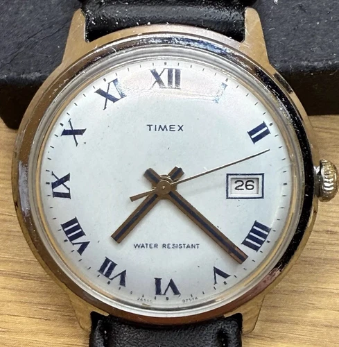 1974 Timex Marlin WHITE Roman Numeral Dial Stainless Steel Mens Watch,33MM, RUNS