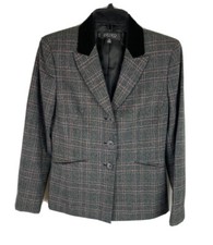 Kasper Womens Blazer 2P Gray Red Plaid Long Sleeve Three Button Lined Pockets