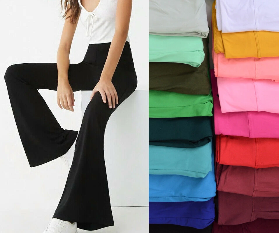 Women's Flared Leg Stretch Pants Bell Bottoms Mid Rise Lounge Yoga Solid  Colors