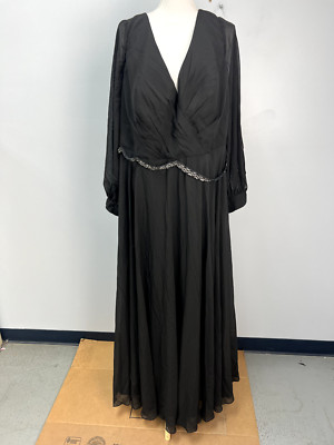 JJ's House Black V-Neck A-Line Floor Length Evening Dress Sz 24W