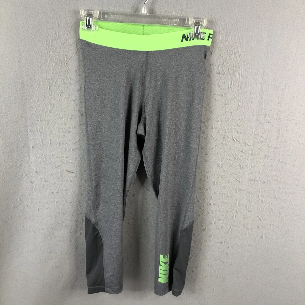 Nike Pro Leggings Womens Medium Gray Lime Green Dri-Fit Hypercool