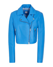 Supersoft Yoox Leather Jacket Luxury Bright Blue Soft Crop Biker Style Uk16 Bnwt