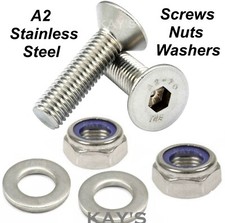 M4 M5 M6 Countersunk Allen Head Screws + Nyloc Nuts & Washers A2 Stainless Steel