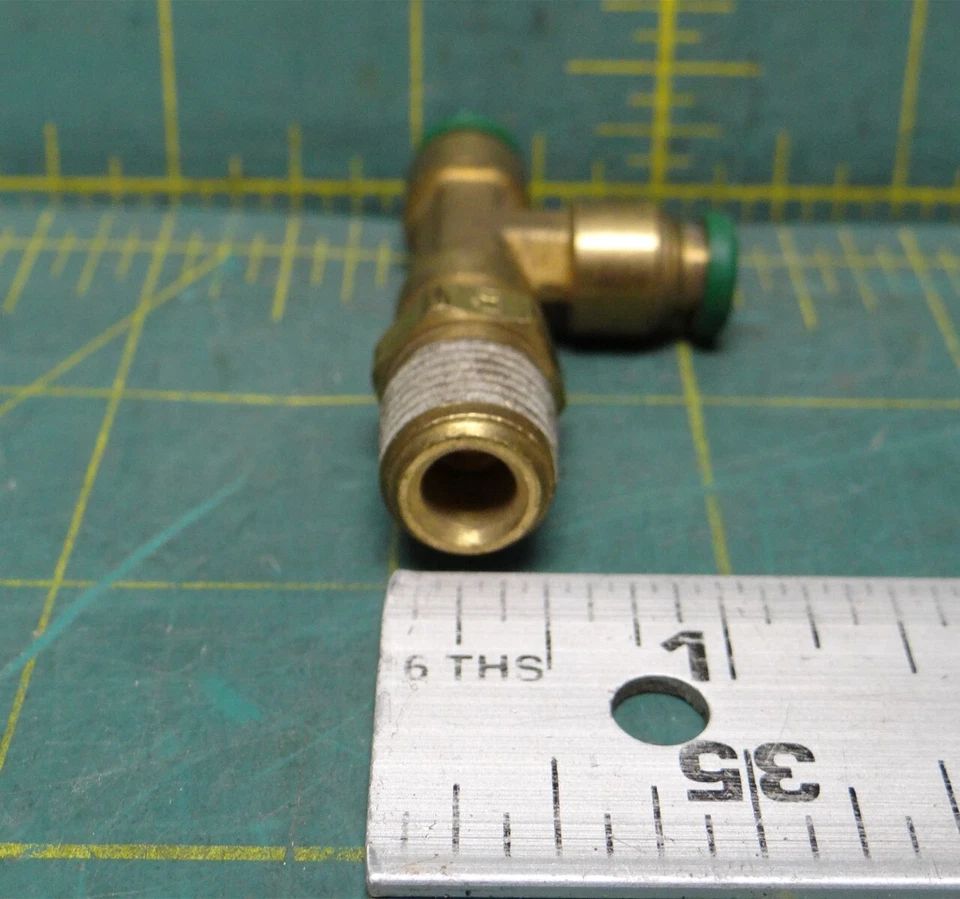Parker 1/4″ OD, 1/4 NPT, Brass Push-to-Connect Tube Male Swivel Run Tee - Image 3 of 4