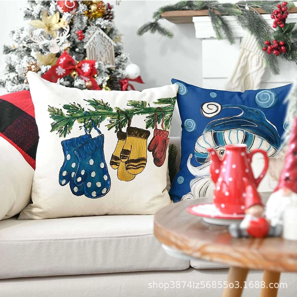 Christmas  Throw  Pillow Cover Printed Decorative Throw  pillow set of 4 18x18 - Image 2 of 4