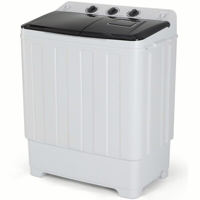 Washing Machine 30LBS Twin Tub Semi-Automatic Washer Spinner Combo White+Black