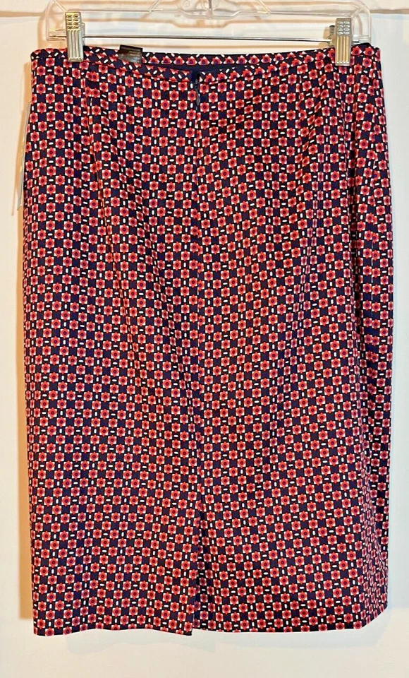 NUEVO CON ETIQUETAS Falda Dillards Azul Marino Rojo Geo Punto Algodón Forrada a Lápiz Mujeres 8 Foto 3 de 4
