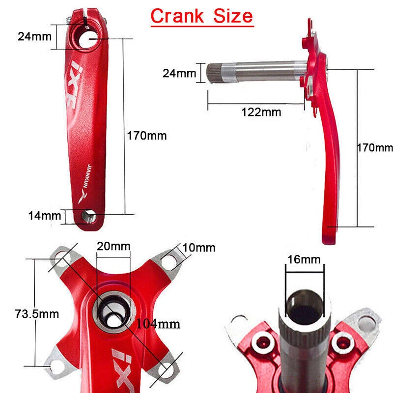 US MTB Bike Crankset BB 104bcd 32-42t Narrow Wide Single Chainring 170mm Crank - Image 4 of 4