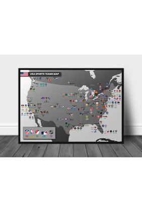USA SPORTS TEAMS KARTE POSTER - NBA / NFL / NHL / MLB / MLS - 50X70cm