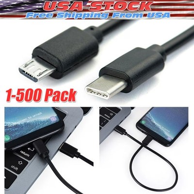USB Type C to Micro 5V/2.4A Data & Sync Transfer OTG charging cable - Black Lot