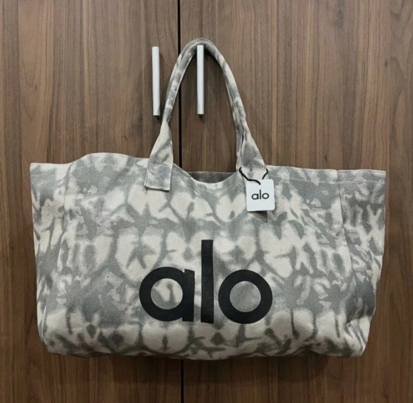 NEW YOGA Gray Tie Dye Large Canvas Tote Bag Gym Travel Carry-on