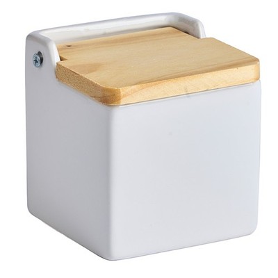 Salzbehälter Salzbox Salzgefäß weiß 11 x 11 cm mit Holzdeckel für Küche Keramik