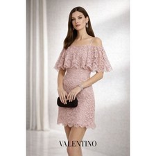 NWT. $3690 VALENTINO Cold-shoulder Metallic Corded Lace Mini Dress Sz 4