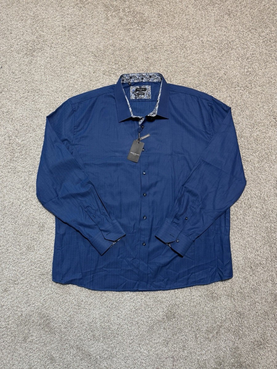 rosso milano dress shirts Rosso Milano Italy Dress Shirt 3XL Modern Fit Blue Textured Button Up NWT  $179