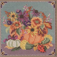 Floral Pumpkin Cross Stitch Kit Mill Hill 2021 Buttons  Beads Autumn MH142125