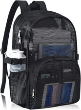 Heavy Duty Mesh Backpack for School, 22L Black Mesh School Bag with Laptop