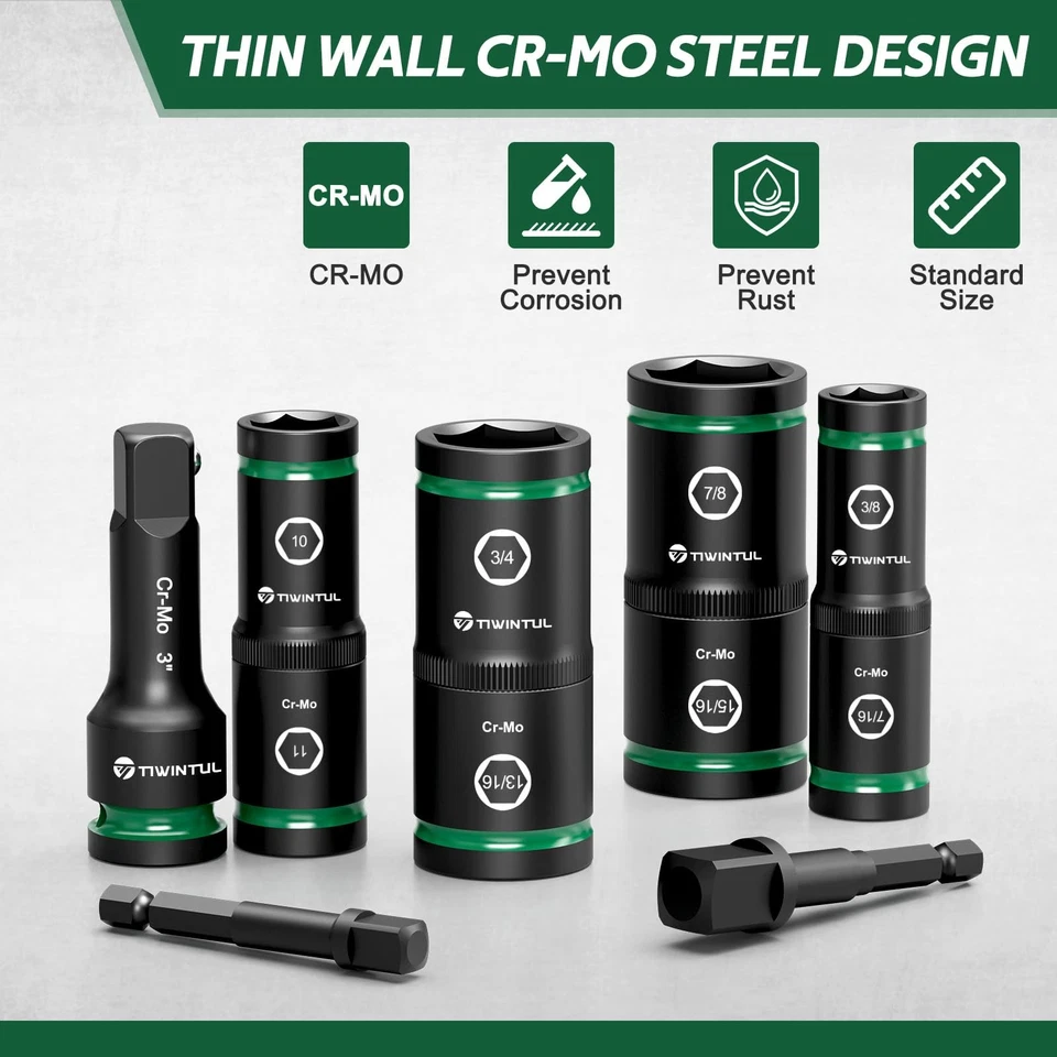 Lug Nut Impact Socket Set, 14Pcs 1/2" & 1/4" Metric & SAE Socket Set, CR-MO S... - Image 4 of 4