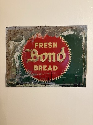 Early Original Fresh Bond Bread Porcelain Sign 18 inch by 14 inch