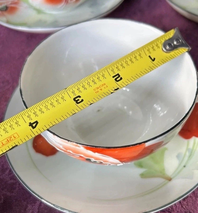 Antiguo juego de 4 tazas de té y platillos de porcelana pintados a mano Te-Oh Nippon Foto 4 de 4
