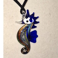 Art Glass Seahorse Pendant Necklace Beachy Seaside Marine Animal Figurine