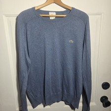 Lacoste Men's Size 6 XL Cotton Cashmere Crewneck Sweater Blue Elbow Patches