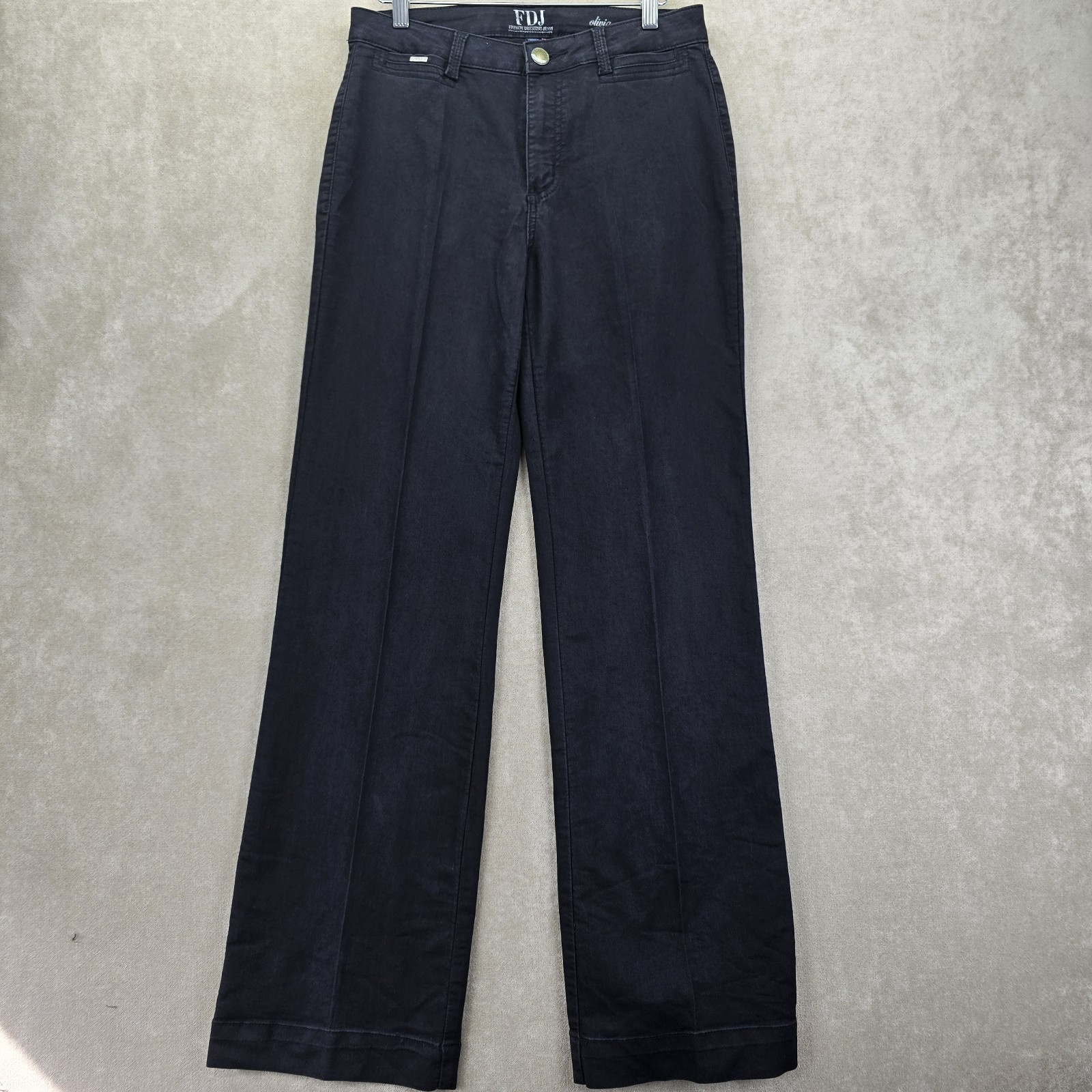 Fdj Womens Black Mid Rise Wide Leg Long Olivia Trouser Pants W/ Pockets Size 8