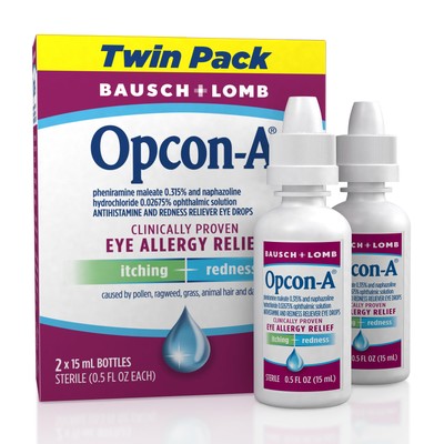 Opcon-A Allergy Eye Drops by Bausch + Lomb, for Itch and Redness Relief, Red 
