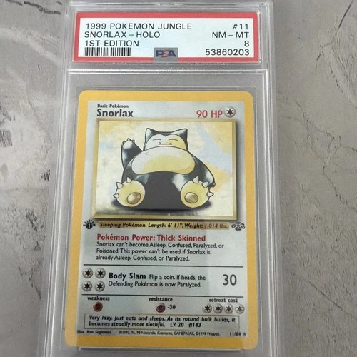 PSA 8 NM-MT Pokémon Jungle 1999 Holo Rare 1st Edition Snorlax 11/64
