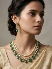 Indian Pakistani Bridal Kundan Pearl Jewelry Set Bollywood Necklace Earrings New