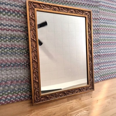 Vintage Baroque Style Ornately Carved Gilded Wall Mirror - 33''x25''