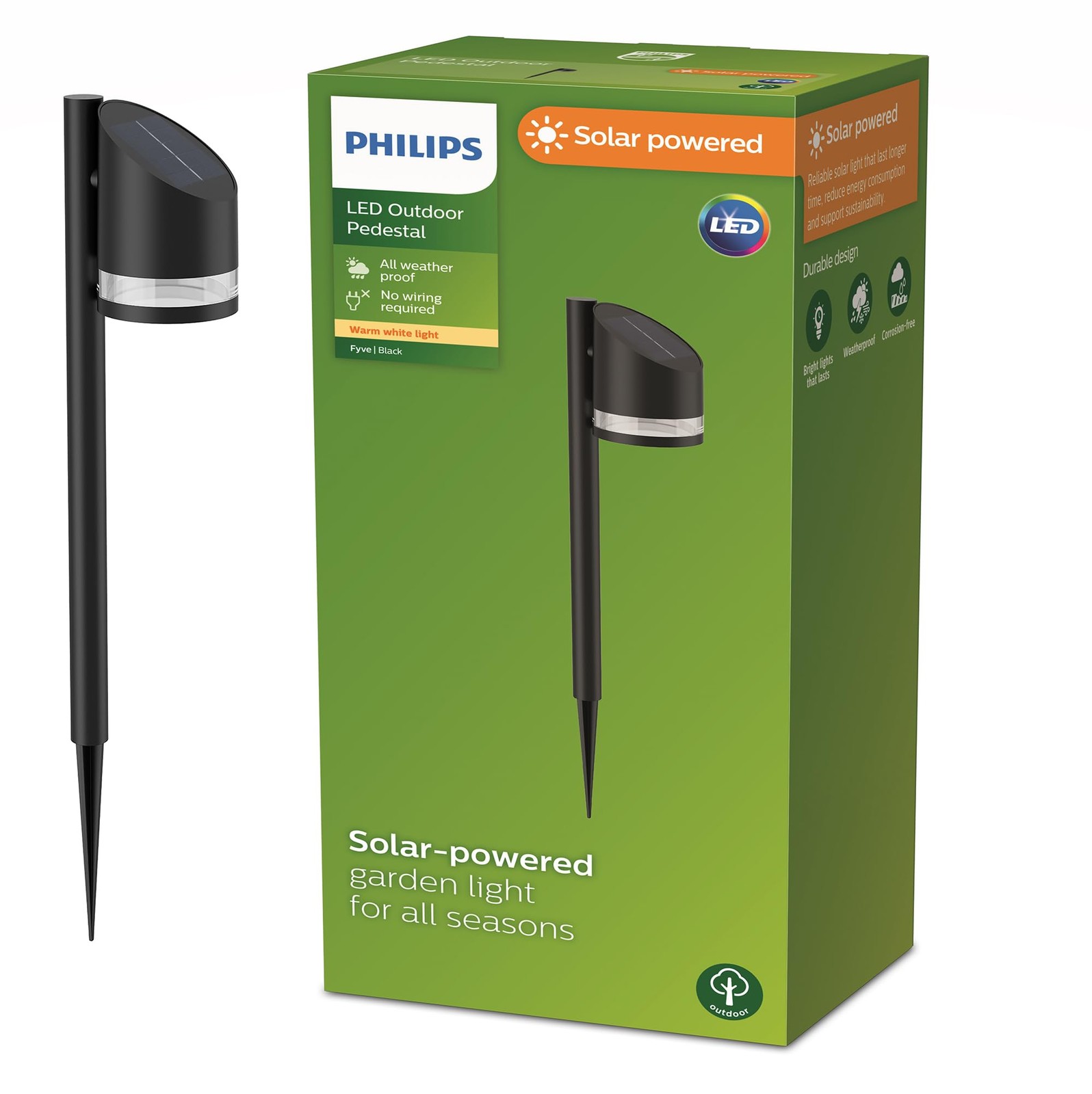 Philips Fyve Luce Solare Parete Esterni: 1.5W LED IP44 Nero Rotondo