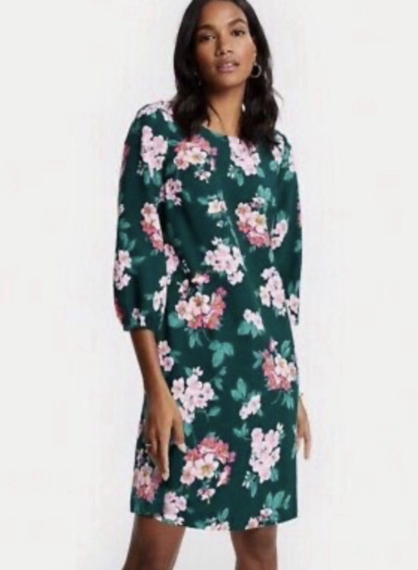 Ann Taylor Green Floral 3/4 Sleeve Shift Dress Cottage Feminine Size 6 New $139