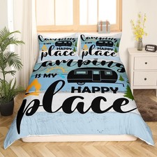 Camper Duvet Cover Full Size Happy Camping Comforter Cover RV Camping Bedding...