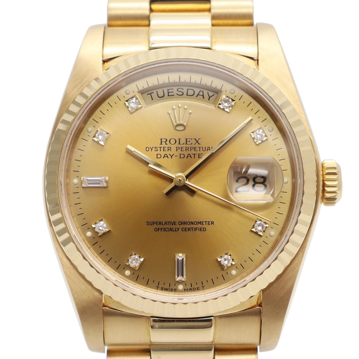 1980s Rolex 18038A Day-Date 36mm President 18K Yellow Gold Diamond