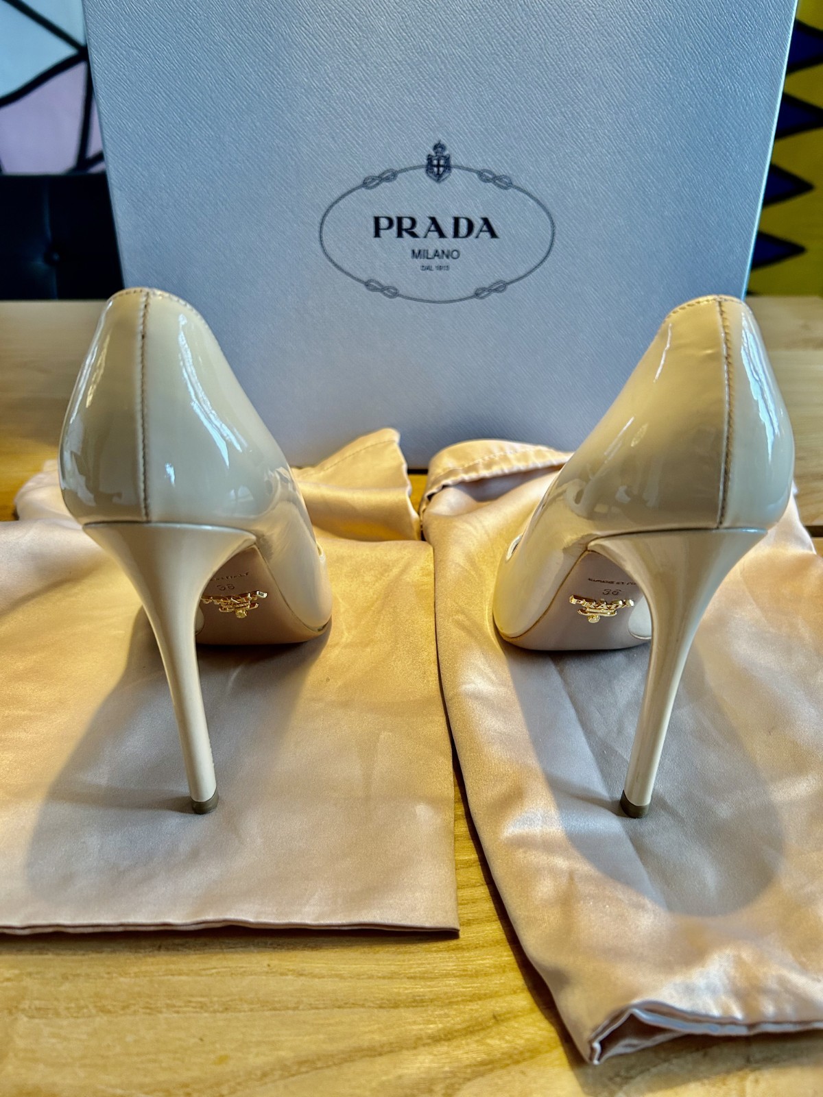 Prada Beige Patent Leather Nude Pointy Pumps Stiletto Sz US 6 EUR 36- 4 in heel thumbnail 2