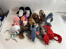 Lot of 13 Ty Beanie Babies Ocean Sea Aquatic Animals Otter Walrus Dolphin Fish
