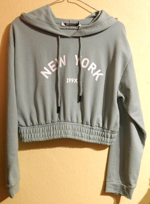 50 ) Grünes Kurzes Damen Kapuzen Sweatshirt Gr. XL - von  Metrofive Fashion Neu