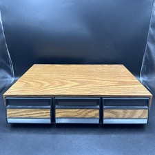 Vintage 3 Drawer 42 Audio Cassette Tape Storage Holder Case Faux Wood Grain
