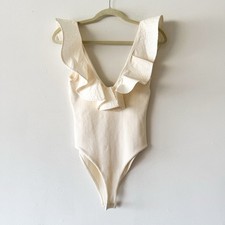 Zara Cream Ruffled Combination Bodysuit Size Large