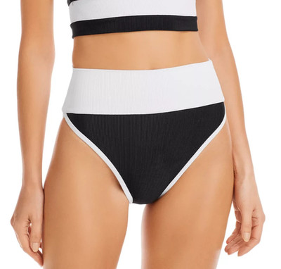Beach Riot Emmy High Waist Rib Bikini Swim Bottoms Black White Women's XL